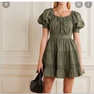 Elegant Olive Green Puff Sleeve Dress